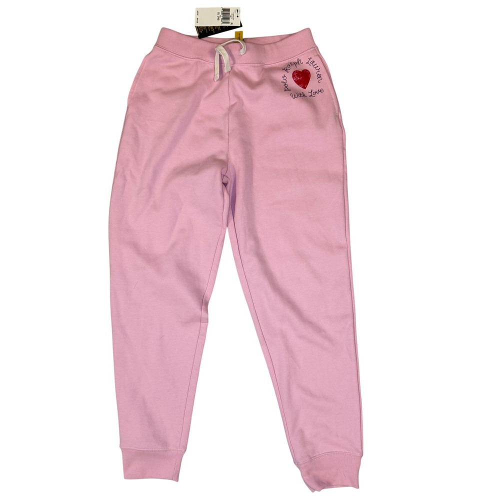 Polo Ralph Lauren Girls XL 16 Pink Heart‎ Valentine Joggers Sweatpants NWT